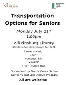 Transportation Options for Seniors workshop on July 21, 2025